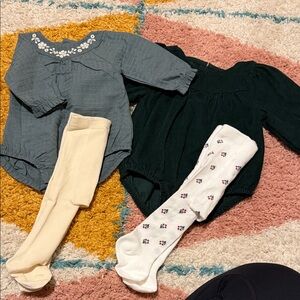 Carters fall/holiday  Embroidered Romper Set with Tights bundle